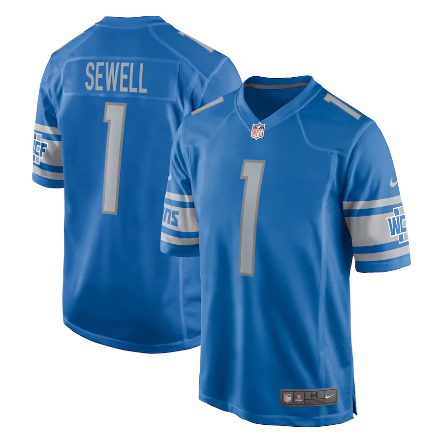 Mens Detroit Lions #1 Penei Sewell Nike Blue 2021 NFL Draft First Round Pick Game Jersey